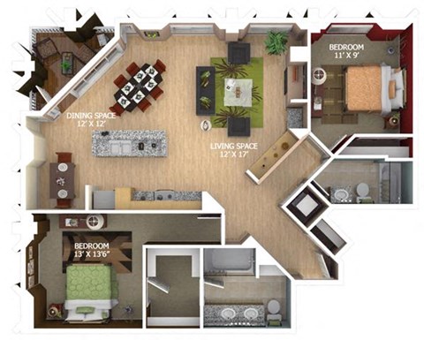 Floor plan for 2 beds, 2 baths, 1426 sqft
